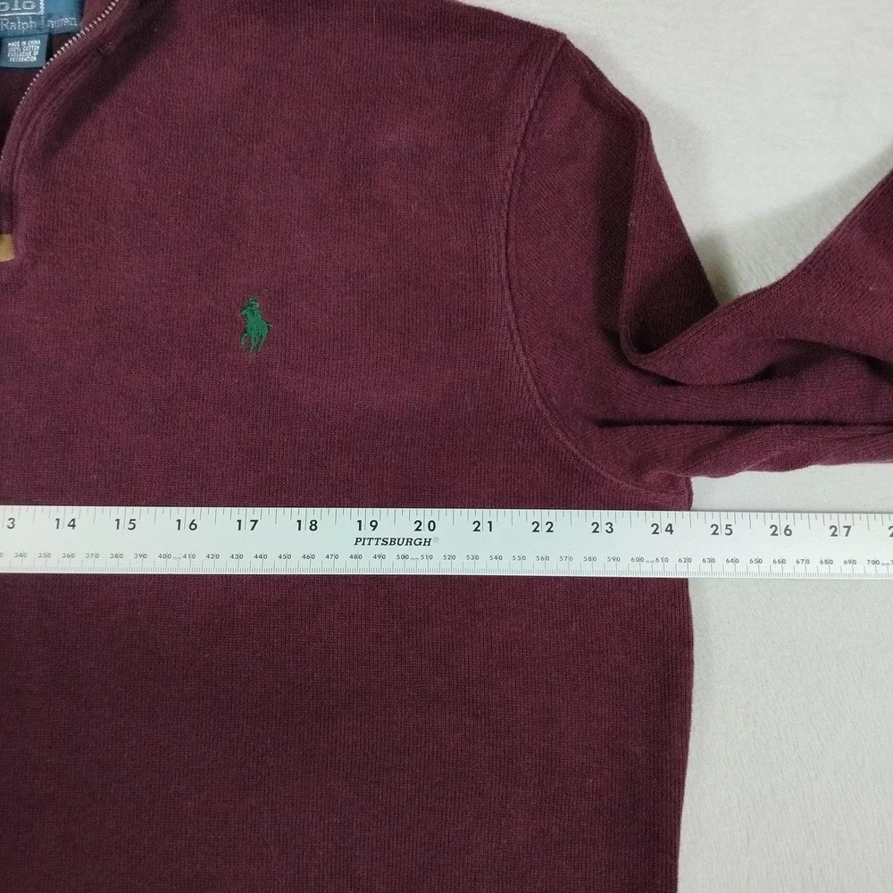 Vintage Polo Ralph Lauren Sweater Mens Large Red 1/4 Zip Mock Neck Cotton‎ Pony